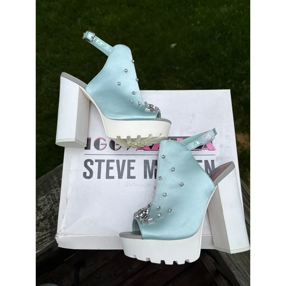 Steve Madden‎ Iggy Azalea Tempo-S Mint Green Satin Rhinestone Platform Heels 8M